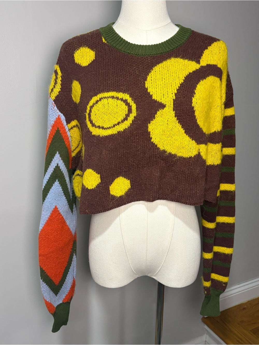 BDG Urban Outfitters Women's XS Sweater Rio Floral Mixed Print Crop Knitted Boho